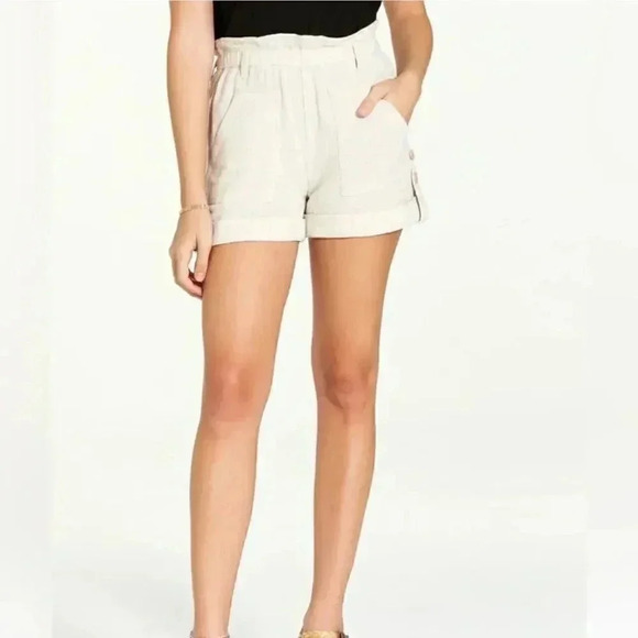 Dear John Women's Small Karlie Paper Bag Waist Shorts Linen Cuff Tan Buttons S - Picture 1 of 9